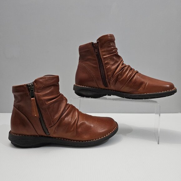 Miz Mooz Pleasant Ankle Bootie Womens EU 38 Slouch Brown Leather Comfort Zip NEW - Picture 3 of 14